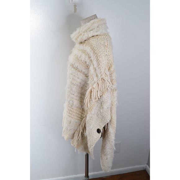 By Anthropologie Poncho Turtleneck Sweater Cream Size M/L Textured Knit New - Picture 2 of 5
